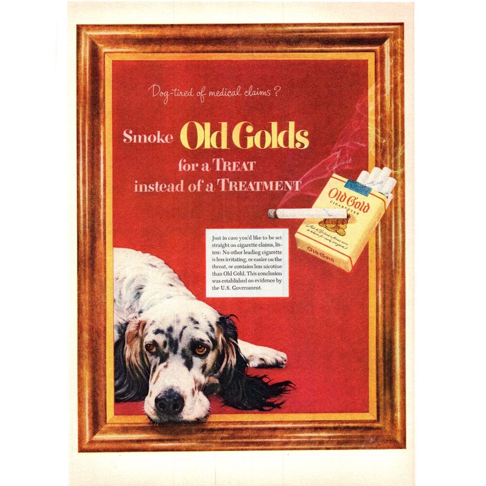1952 Old Gold Cigarettes Picture Frame Spaniel Dog Vintage Print Ad Wall Art 50s